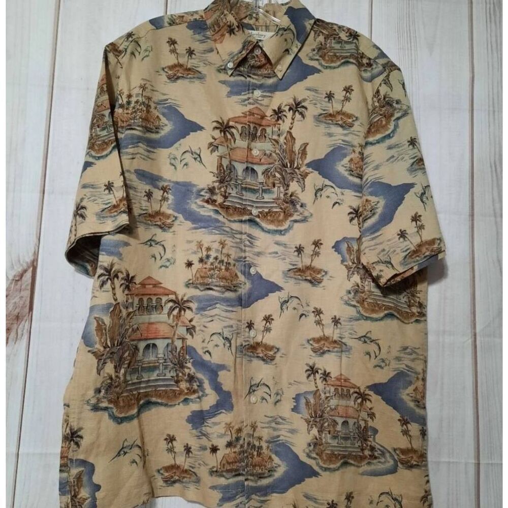 Turnbury Shirt Men's Medium Hawaiian Button Front Linen Blend Vacation